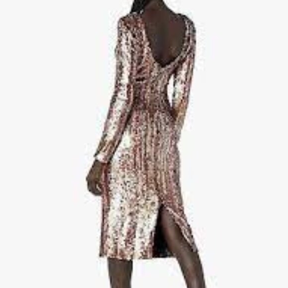 Dress the Population Emery brushstroke gold silver blush midi sequin dress M - Picture 4 of 7